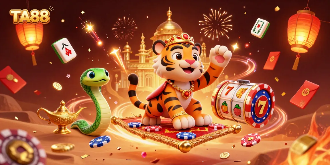 Join the excitement at TA88, featuring a vibrant 3D scene of a tiger sultan with gaming elements.