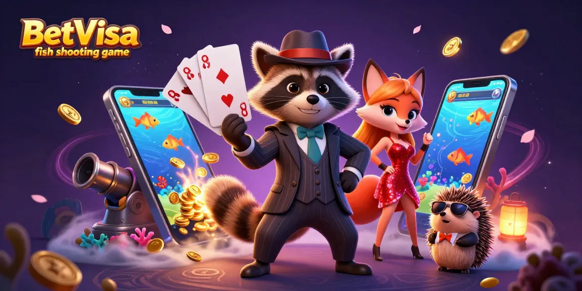 Engage in the BetVisa fish shooting game surrounded by action-packed casino elements and characters.