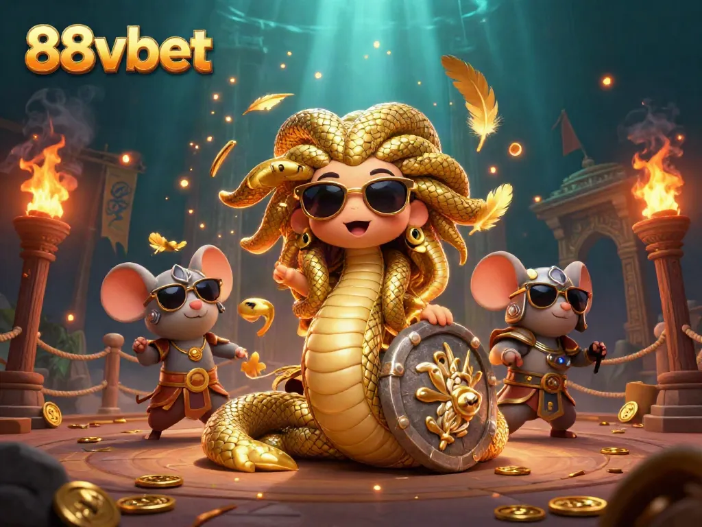 Experience the thrill of gambling with 88vbet's captivating casino visuals featuring Medusa and warrior elements.