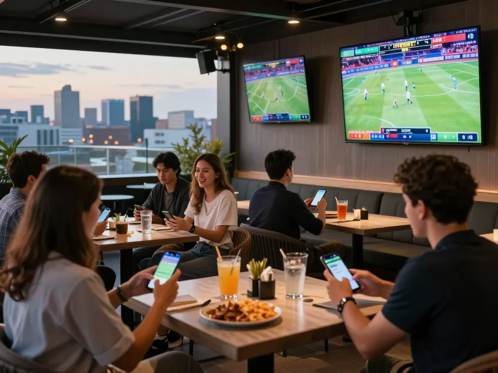 Experience the excitement of sports betting with Nhận Định Kèo Oddy, as friends celebrate wins during live games.