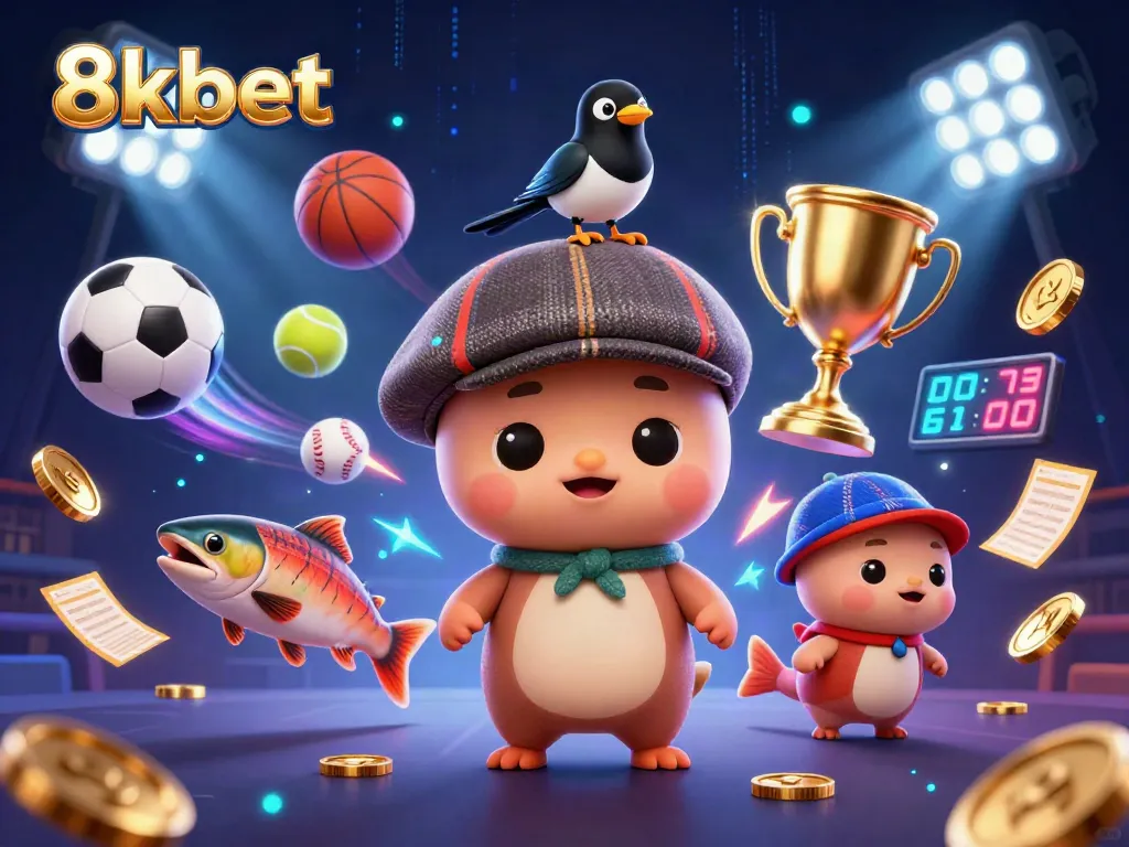 Engage with the exciting world of 8xbet and experience thrilling sports betting action in a playful 3D illustration.