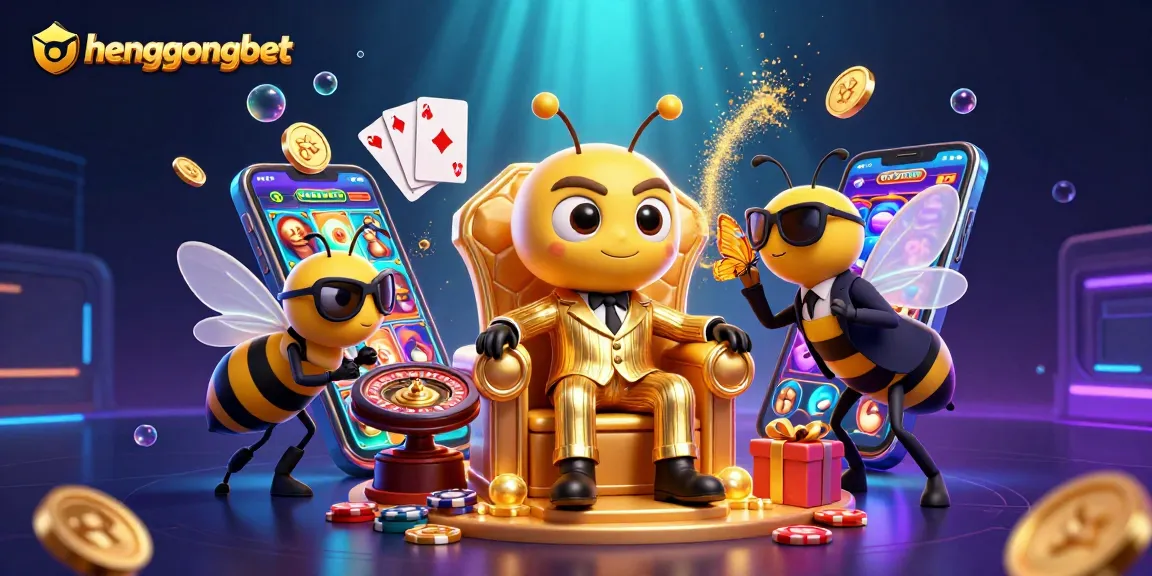 Experience the excitement at hengongbet with a colorful casino scene filled with slots, cards, and vibrant characters.