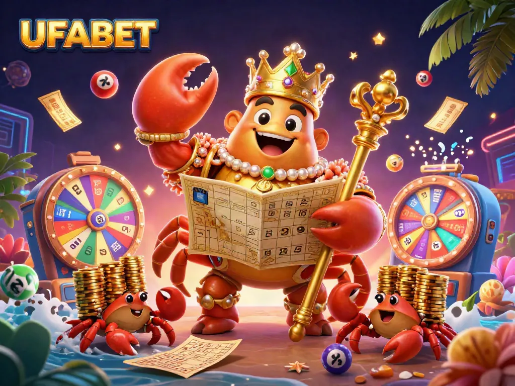 Experience thrilling moments at UFABET, featuring vibrant lottery balls and a regal crab emperor!