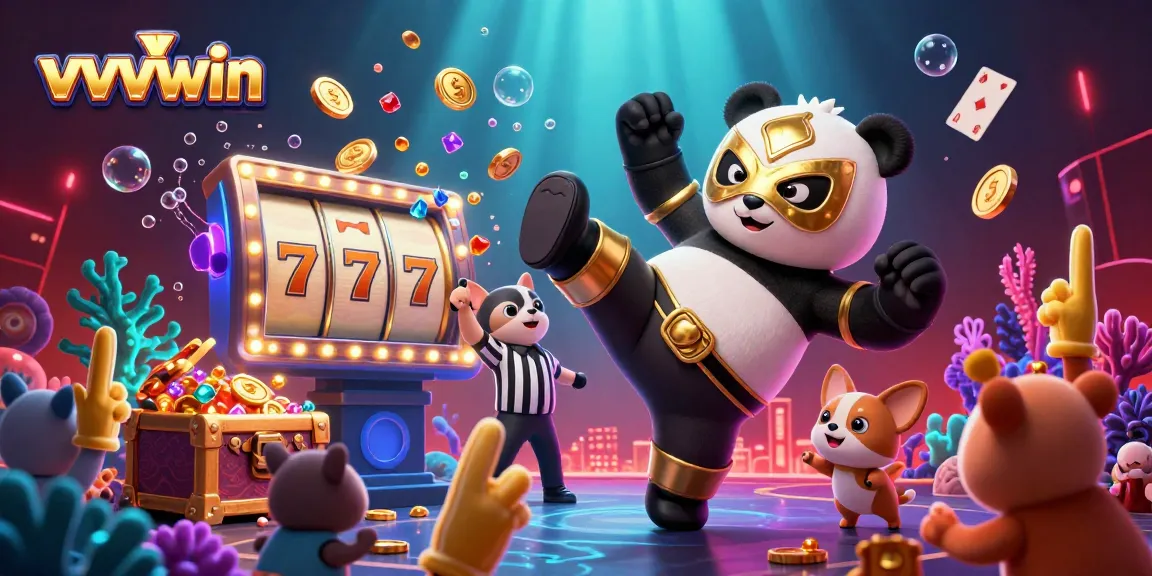 Engage with vvvwin's exciting slot games amidst a vibrant 3D casino scene.