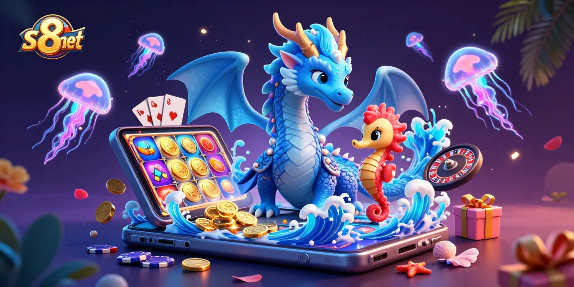 Experience thrilling gameplay on s8net with a vibrant 3D illustration showcasing casino excitement.
