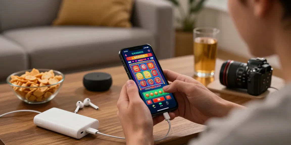 Slot game experience showing deposit tanpa minimal on smartphone in a cozy living room.
