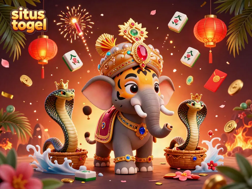 Engage in situs togel gameplay with a vibrant 3D illustration showcasing an Indian maharaja tiger, jewel elephant, and festive casino elements.