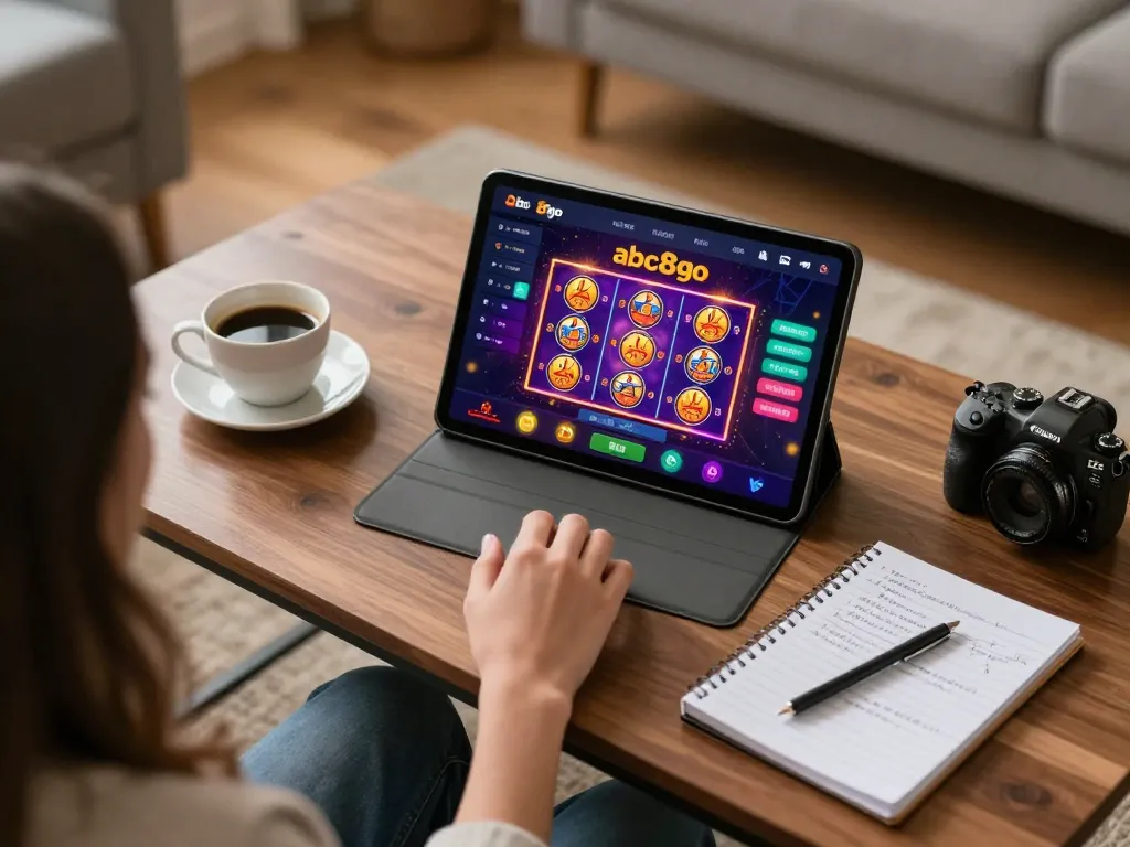 Player enjoying gambling on the abc8go app with strategic notes and a cozy atmosphere.