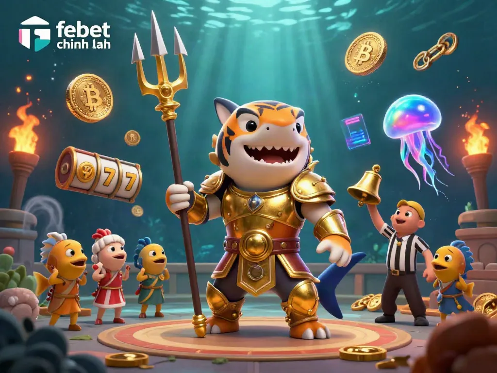 Engage with the febet chính hãng casino experience featuring vibrant underwater elements and casino symbols.