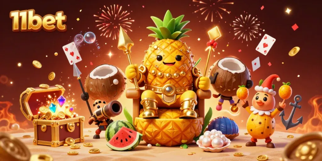 Join the action at 11bet with a vibrant beach casino featuring characters and colorful treasures.