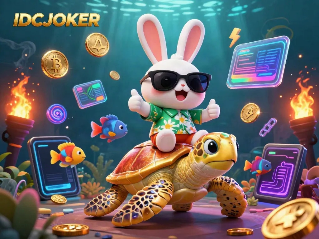 Engage with IDCJOKER and win big as the lucky rabbit rides the golden turtle through a vibrant underwater world.