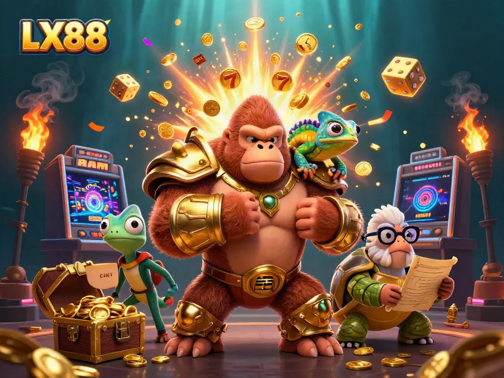 Experience the thrill of LX88 with dazzling slot machines, golden treasures, and vibrant characters in action.