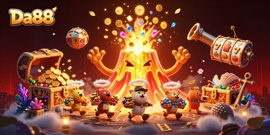 Engage in thrilling casino fun with Da88, featuring a triumphant volcano and eye-catching gold!