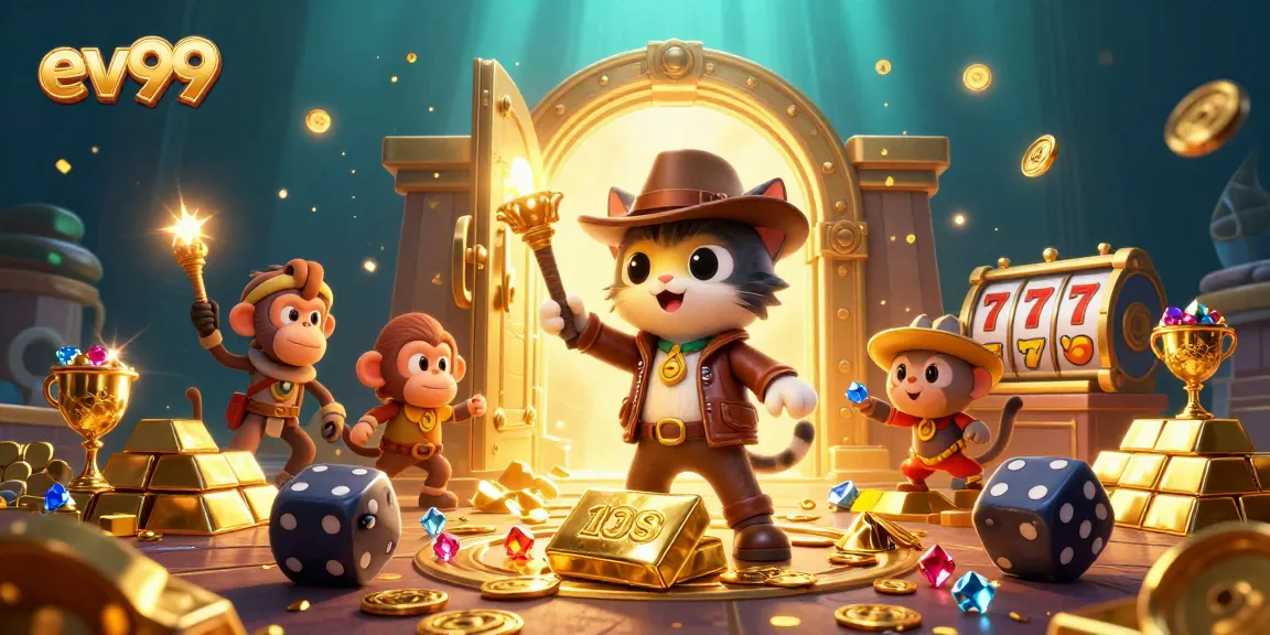 ev99 offers an exciting gaming experience featuring dynamic characters exploring a colorful casino world.