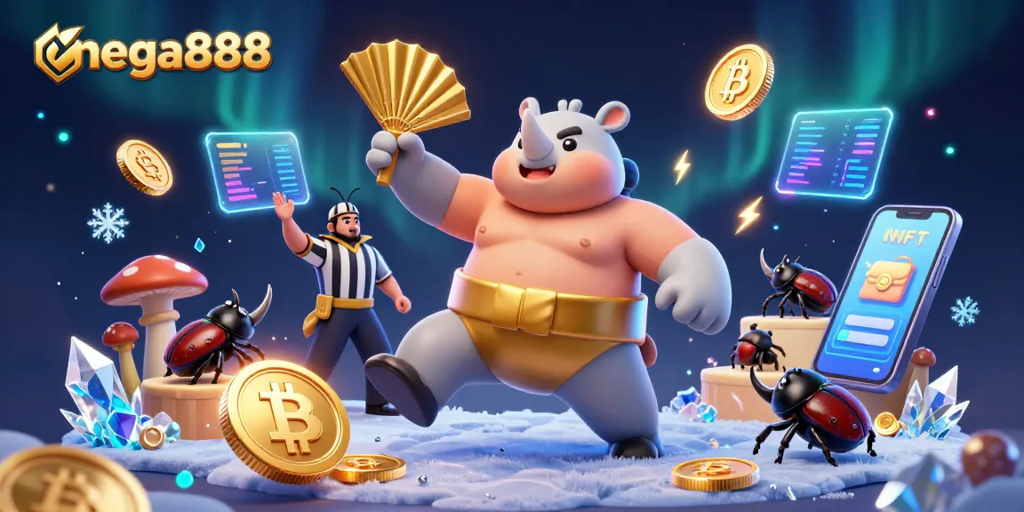 Experience thrilling mega888 gaming surrounded by vibrant 3D characters in an exciting casino setup.