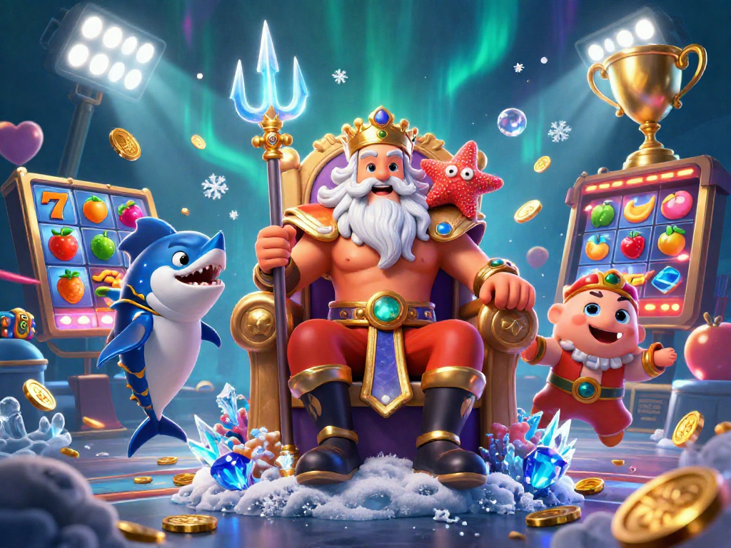Engage with slot gacor mahjong in a vibrant 3D underwater casino scene featuring Neptune and thrilling elements.