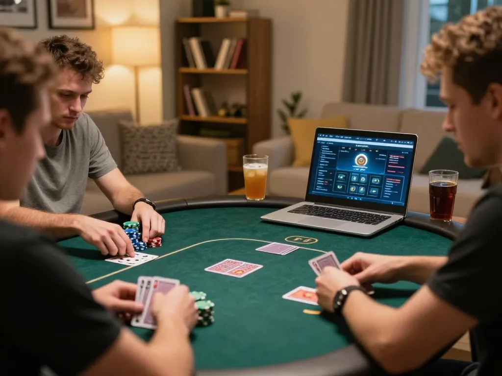 Players engaging in intense online poker game showcasing strategies on badak178 platform.