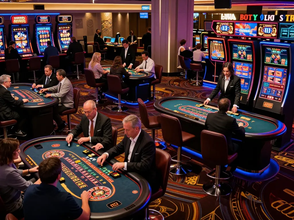 Casino floor showcasing live gameplay while exploring online website options for gamblers
