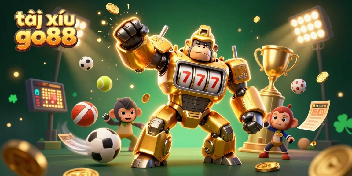 Engage with tài xỉu go88 by witnessing an exciting 3D gorilla mech in action amidst dynamic gambling elements.