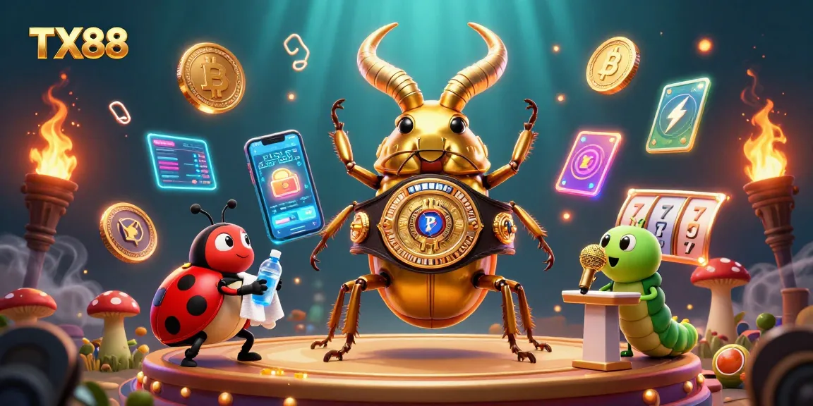 Experience thrilling TX88 spins with a giant stag beetle in action in this vibrant casino scene.