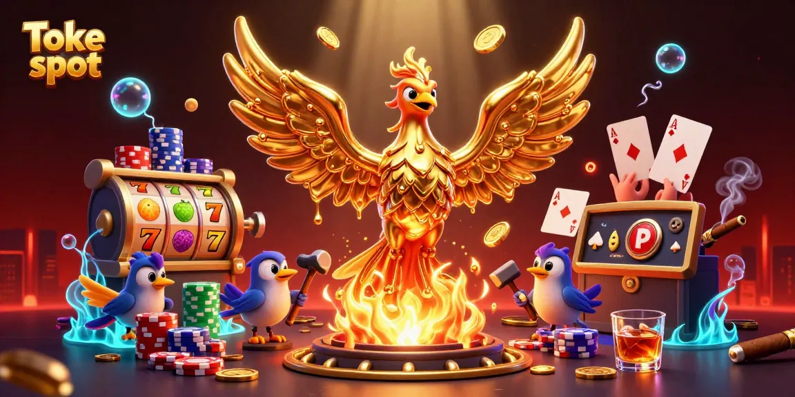Win big with Toke slot: vibrant spinning reels and golden phoenix illustration emphasizing excitement in online gaming