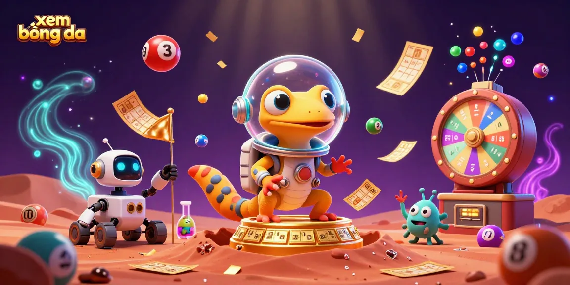 Experience xem bóng đá with vibrant lottery elements and a dynamic Martian theme in this interactive illustration.