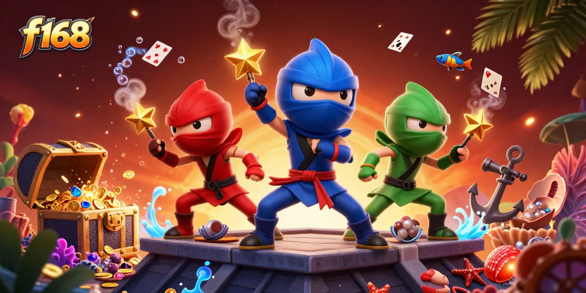 Experience thrilling action with f168, featuring ninja chameleons in a vibrant casino world.