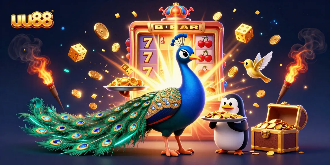 Experience the vibrant world of uu88 with a dazzling 3D casino scene bursting with exciting game elements.