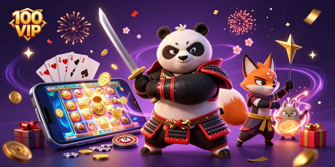 Engage in thrilling gameplay with 100 VIP, featuring dynamic casino elements and energetic characters.