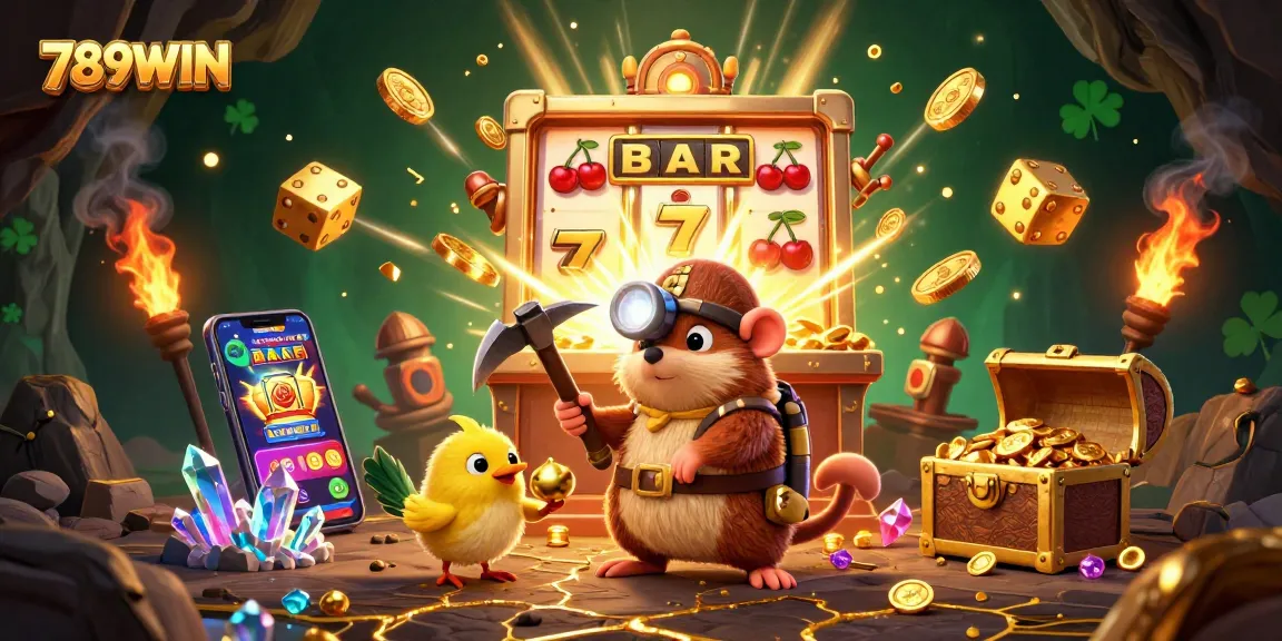 Play exciting games at 789WIN, featuring dynamic casino scenes with jackpot wins and treasure hunts.